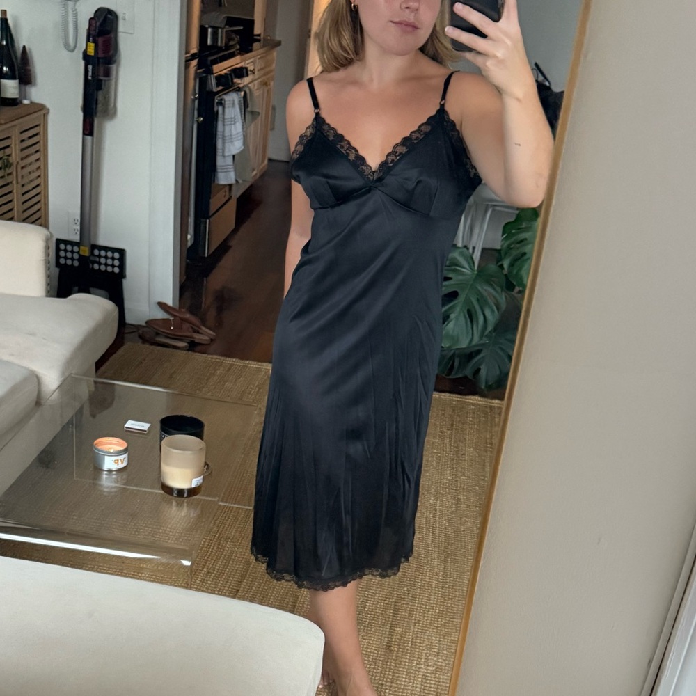 Elegant Black Lace Trim Slip Dress